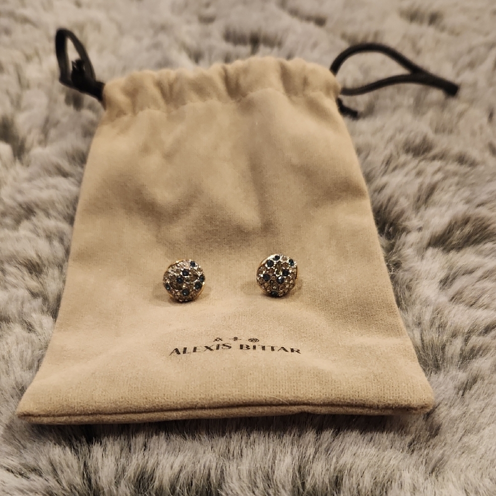 Alexis Bittar Gold-tone Crystal Cluster Stud Earrings - Black and Clear